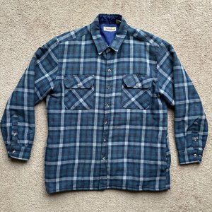 Trails End Shirt Mens XL Vtg Fleece Lined Point Collar Wool Blend Pockets Blue